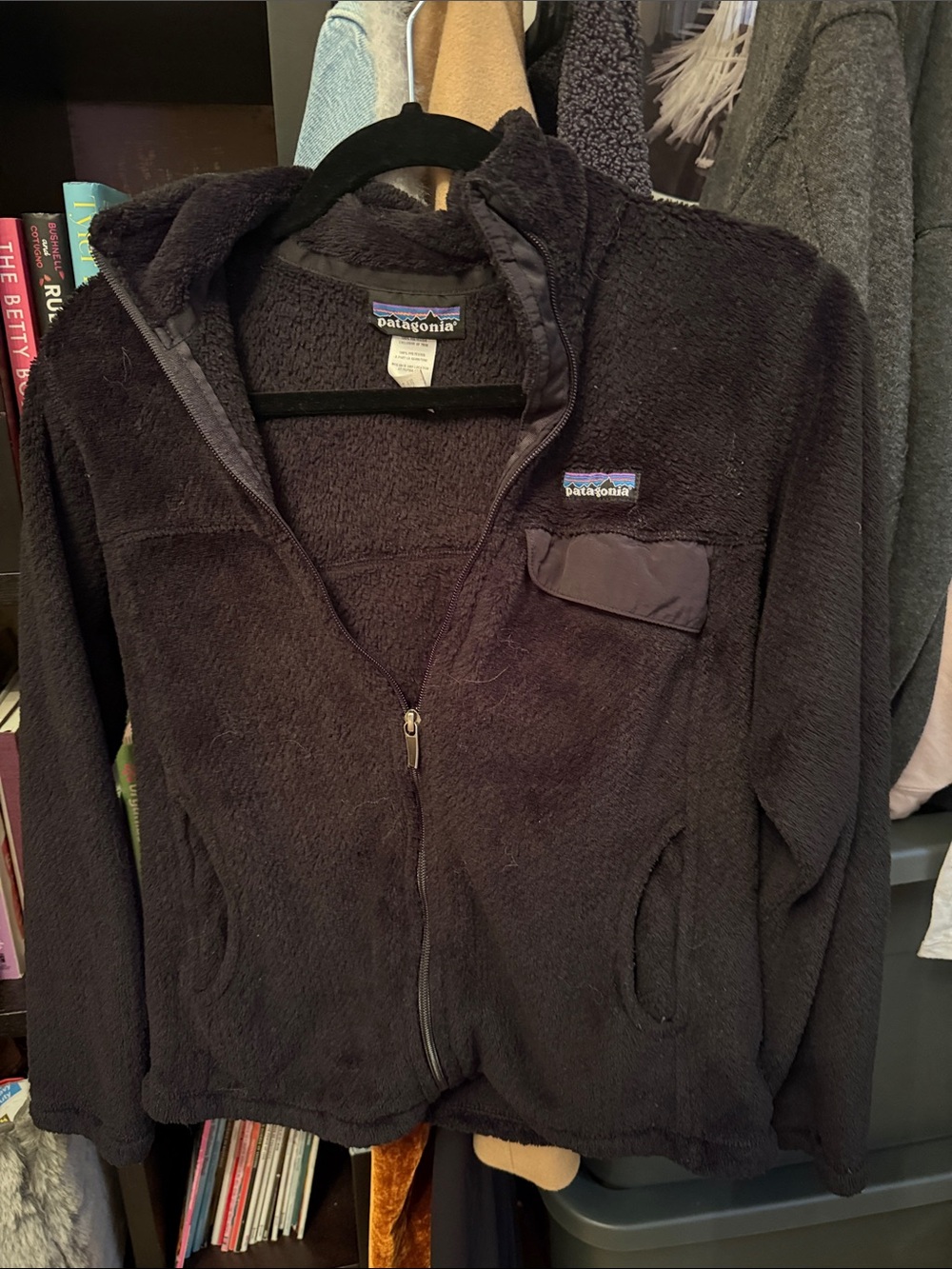 Patagonia Kids Black Full-Zip Hooded Pile Jacket